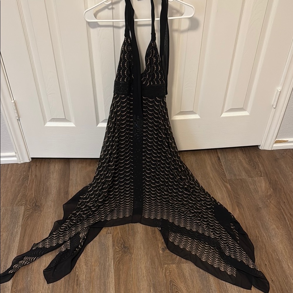 BCBGMaxAzria halter Black and Cream Prom Dress